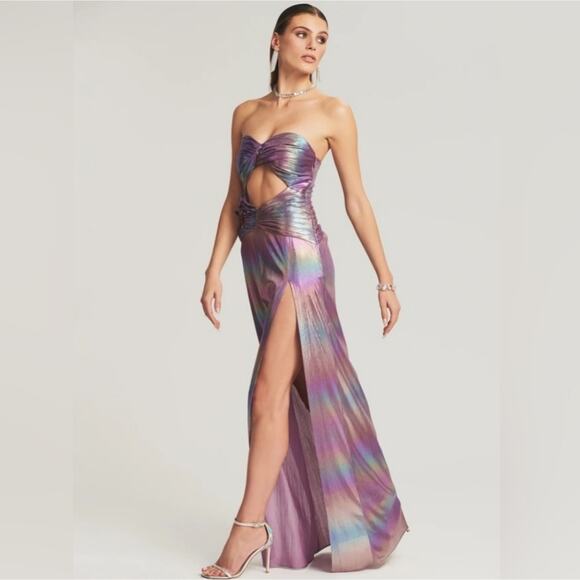 Retrofête Soleil Maxi Dress Lilac Aurora Iridescent Metallic Gown NWT Medium